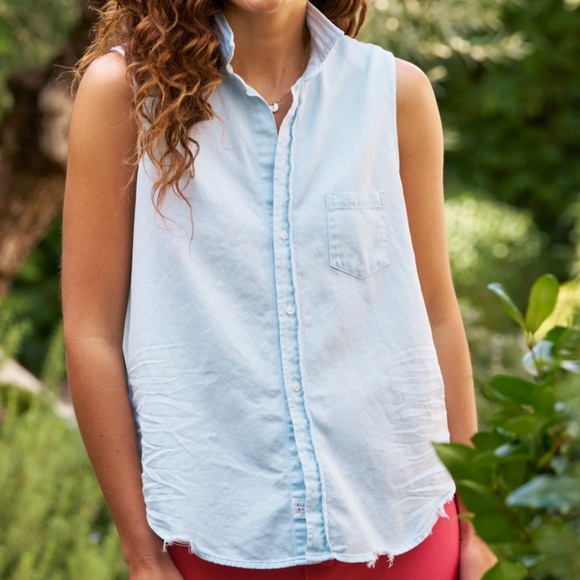 Frank & Eileen Tops - FRANK & EILEEN FIONA WOVEN BUTTON UP TATTERED WASH DENIM